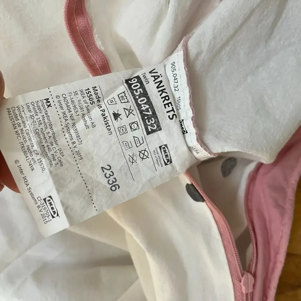 IKEA VANKRETS Twin Duvet Charcoal Gray Polka Dot Pink Piping 100% Cotton
